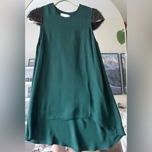 3.1 Phillip Lim 100% Silk Forest Green high low with beaded sleeves